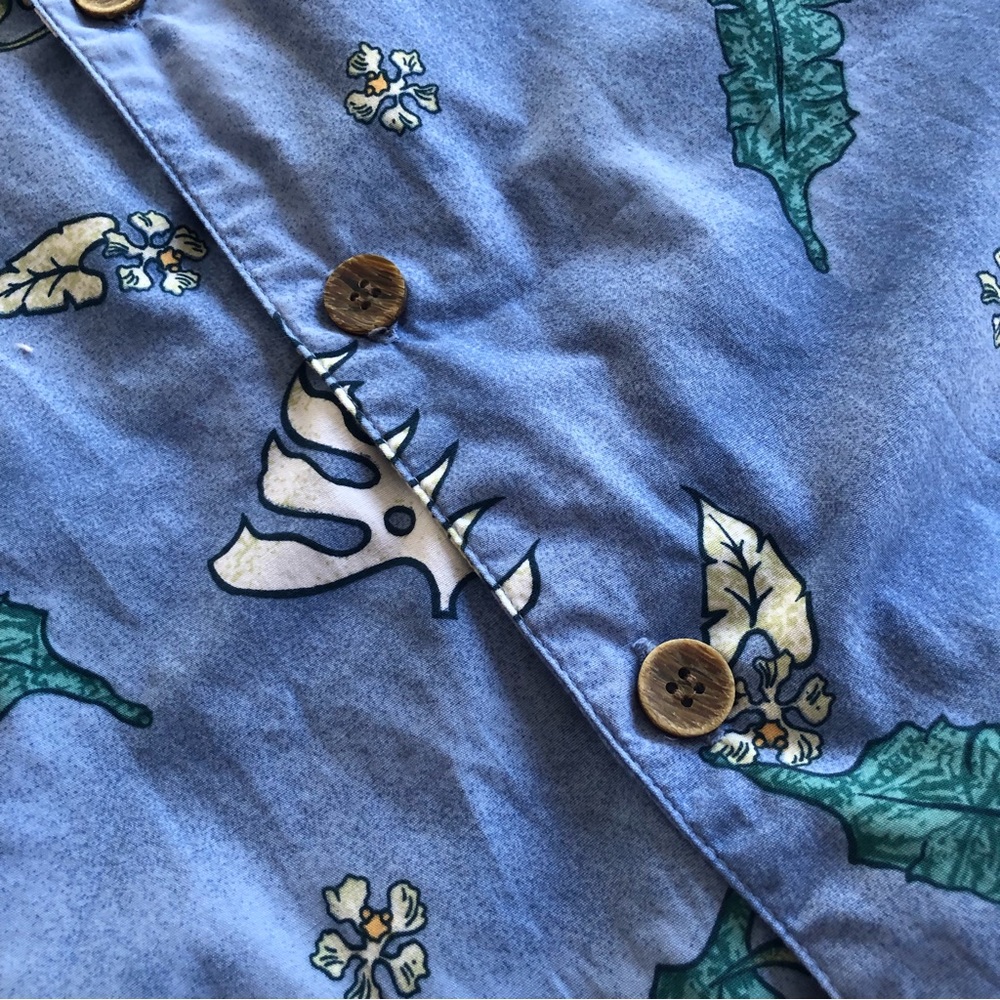 Vintage Men's Hawaiian Shirt Blue Hibiscus Ocean Pacific OP Floral Botanical L - Picture 5 of 7